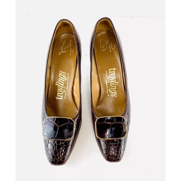 Vintage 1950's-60's SEYMOUR Troy TROYLINGS Alligator Pumps ~ 7 Narrow Brown - Picture 2 of 11